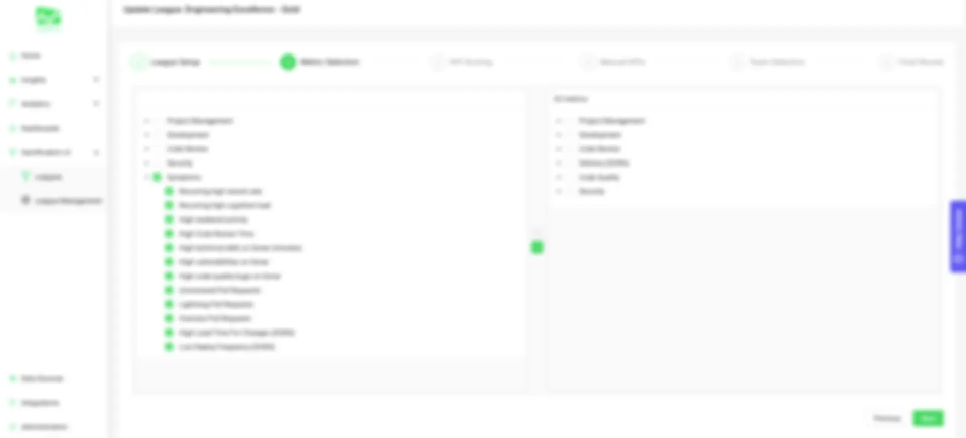Oobeya Gamification League Setup - Selecting Engineering Symptoms